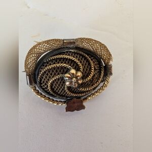 Victorian Hair Locket Bar  Pin In Gold Metal.